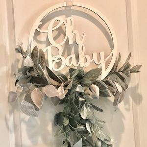 “Oh Baby” wooden greenery Door Swag Baby Room Decor Shower Decor